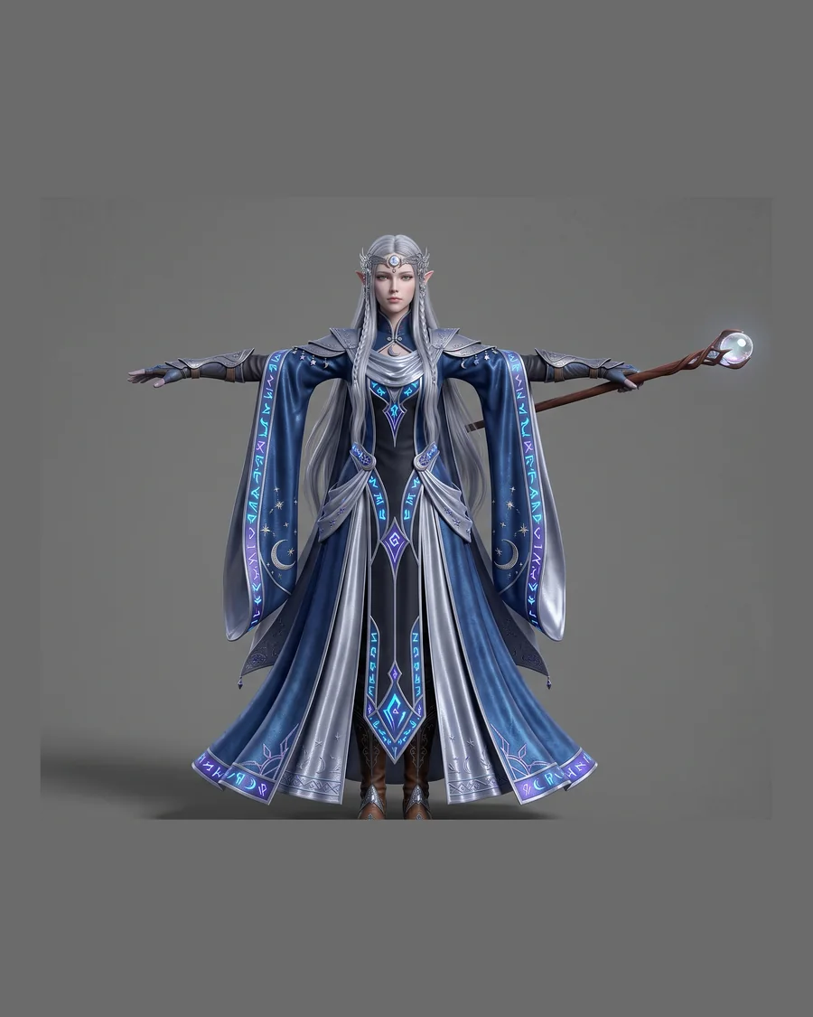 Moonlit Elf Sorceress — Characters 3D game asset for Unreal Engine 5 & Unity, unrigged