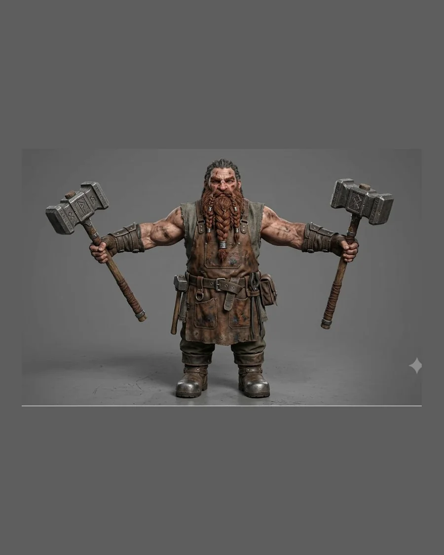 Twin Hammer Dwarf — Characters 3D game asset for Unreal Engine 5 & Unity, unrigged