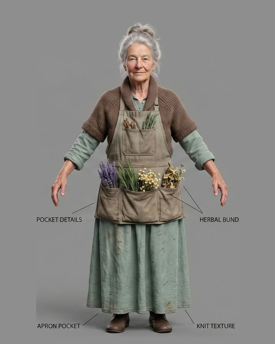 Herbalist Grandmother — Characters 3D game asset for Unreal Engine 5 & Unity, unrigged