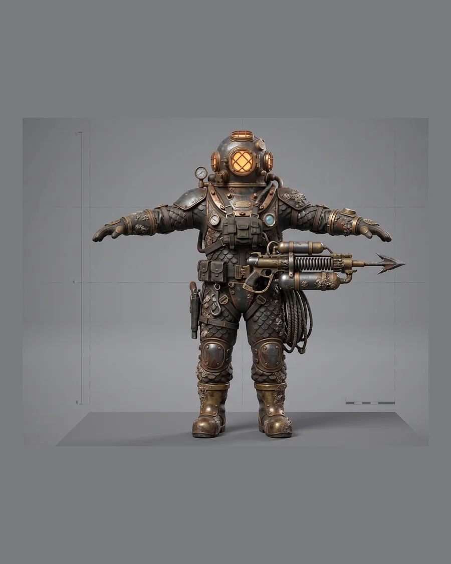Brass Deep-Sea Diver — Characters 3D game asset for Unreal Engine 5 & Unity, unrigged