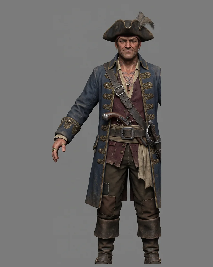Colonial Pirate Captain — Characters 3D game asset for Unreal Engine 5 & Unity, unrigged