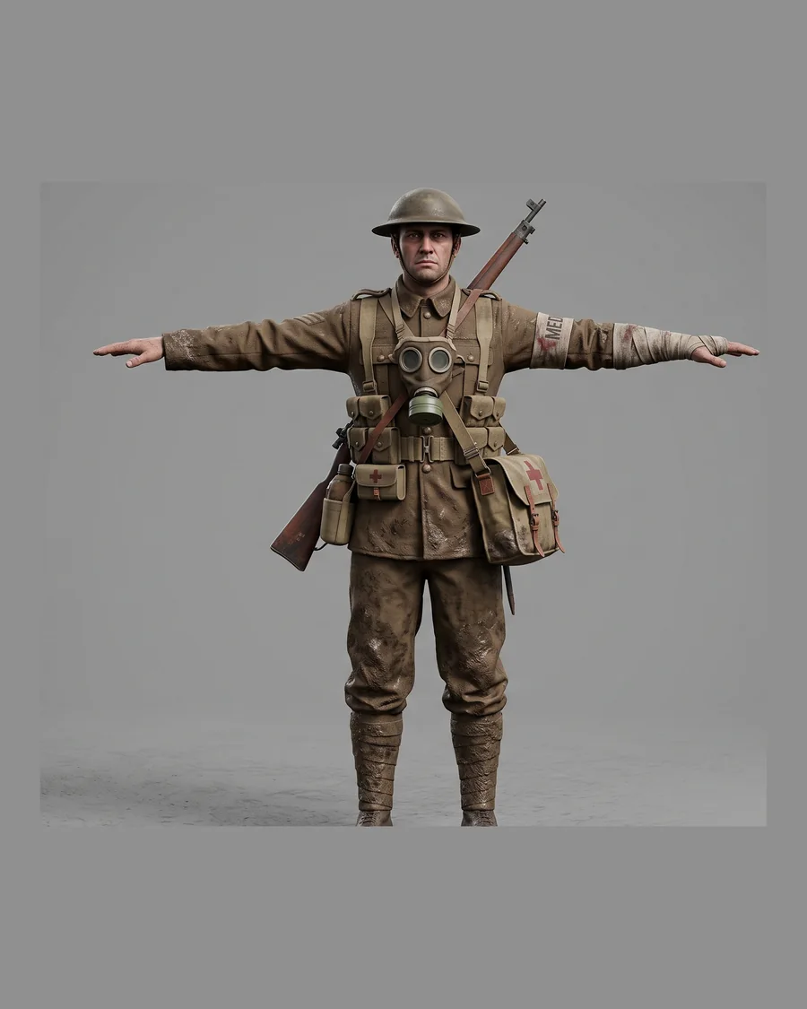 Trench Combat Medic — Characters 3D game asset for Unreal Engine 5 & Unity, unrigged
